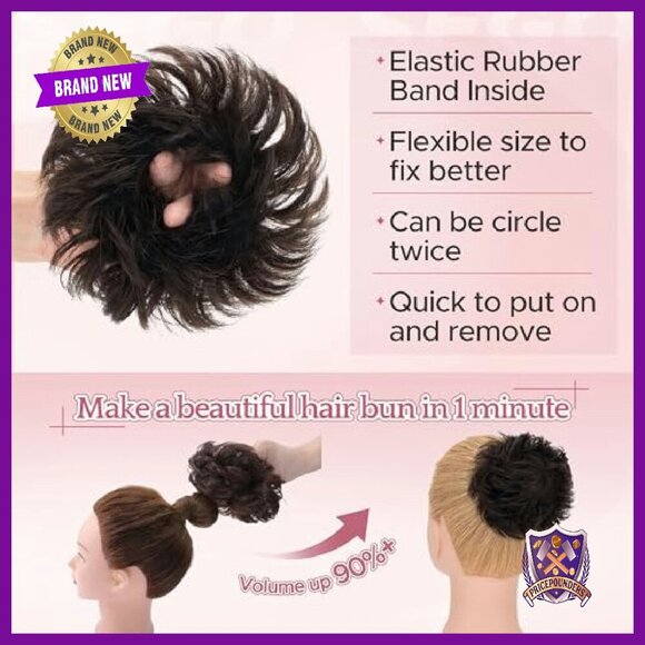 Real Human Hair Bun Extension 30g Wavy Curly Updo Ponytail Accessory main image 7